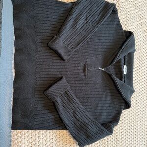 525 America Black Ribbed Half-Zip Women's Sweater